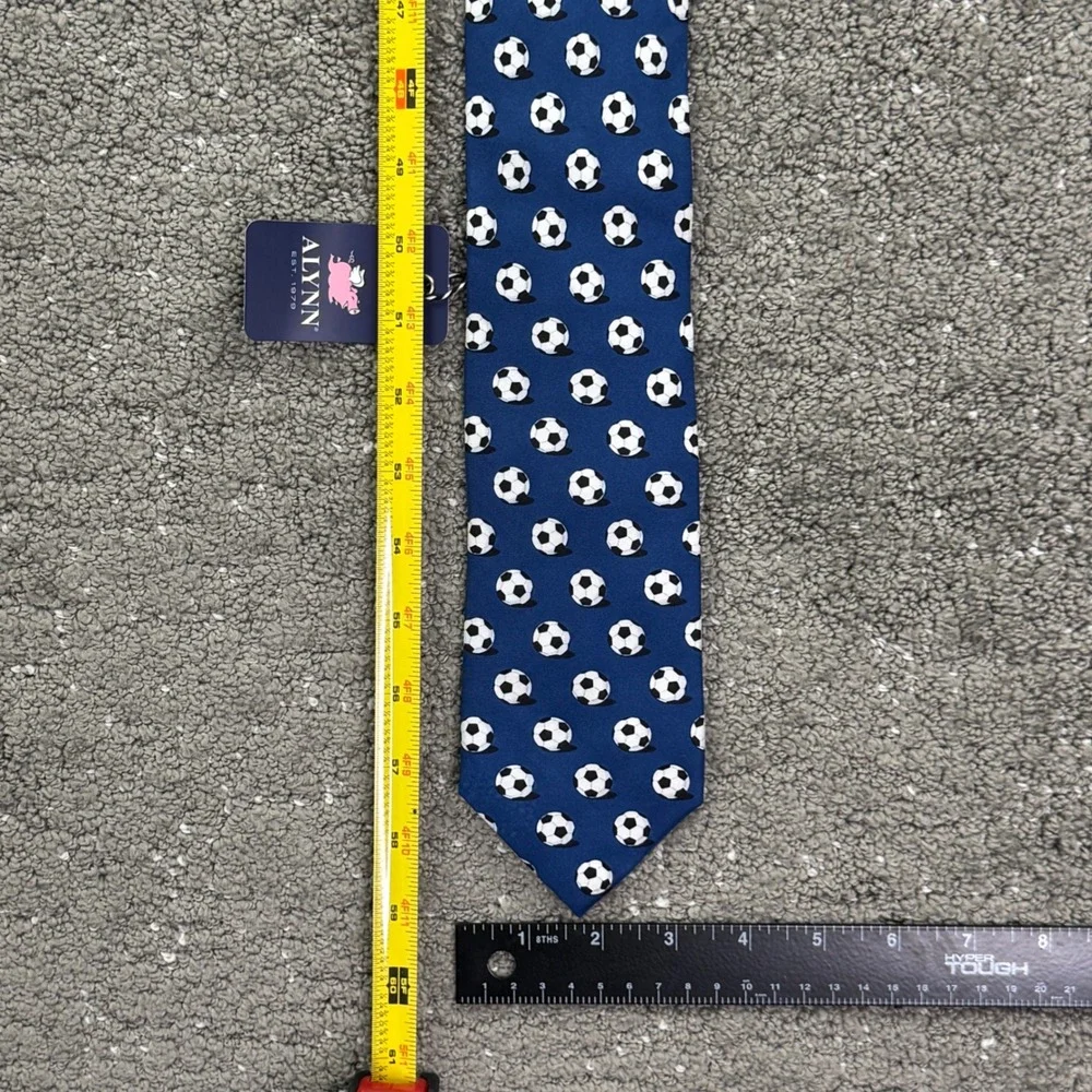 ALYNN Men's Silk Necktie Sport Preppy Novelty Football Soccer Tie Blue NWT